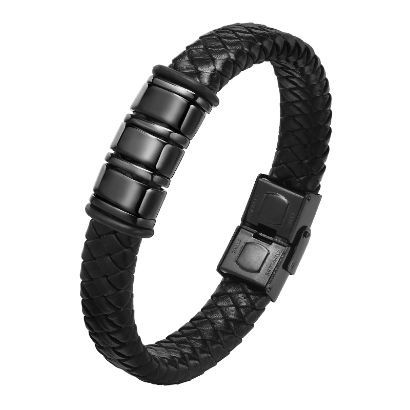 Engraved Personalized Leather Braid Bracelets Men Family Gifts