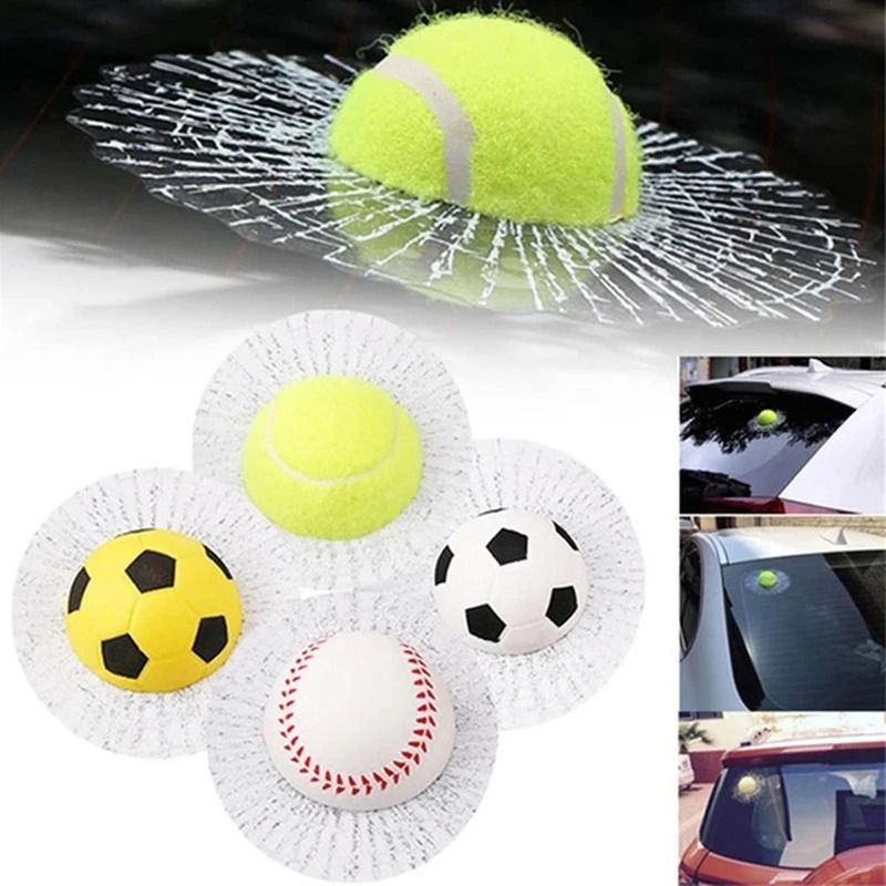 3D Sports Ball Car Window Sticker Broken Glass Decal
