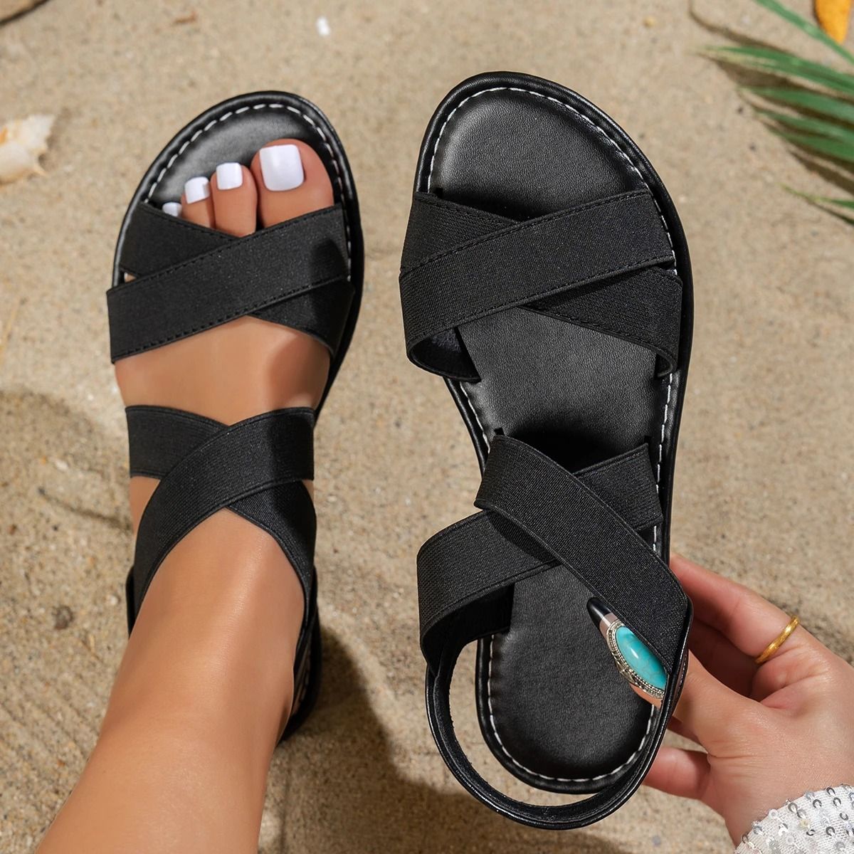 Elastic Band Casual Flat Sandals for Women