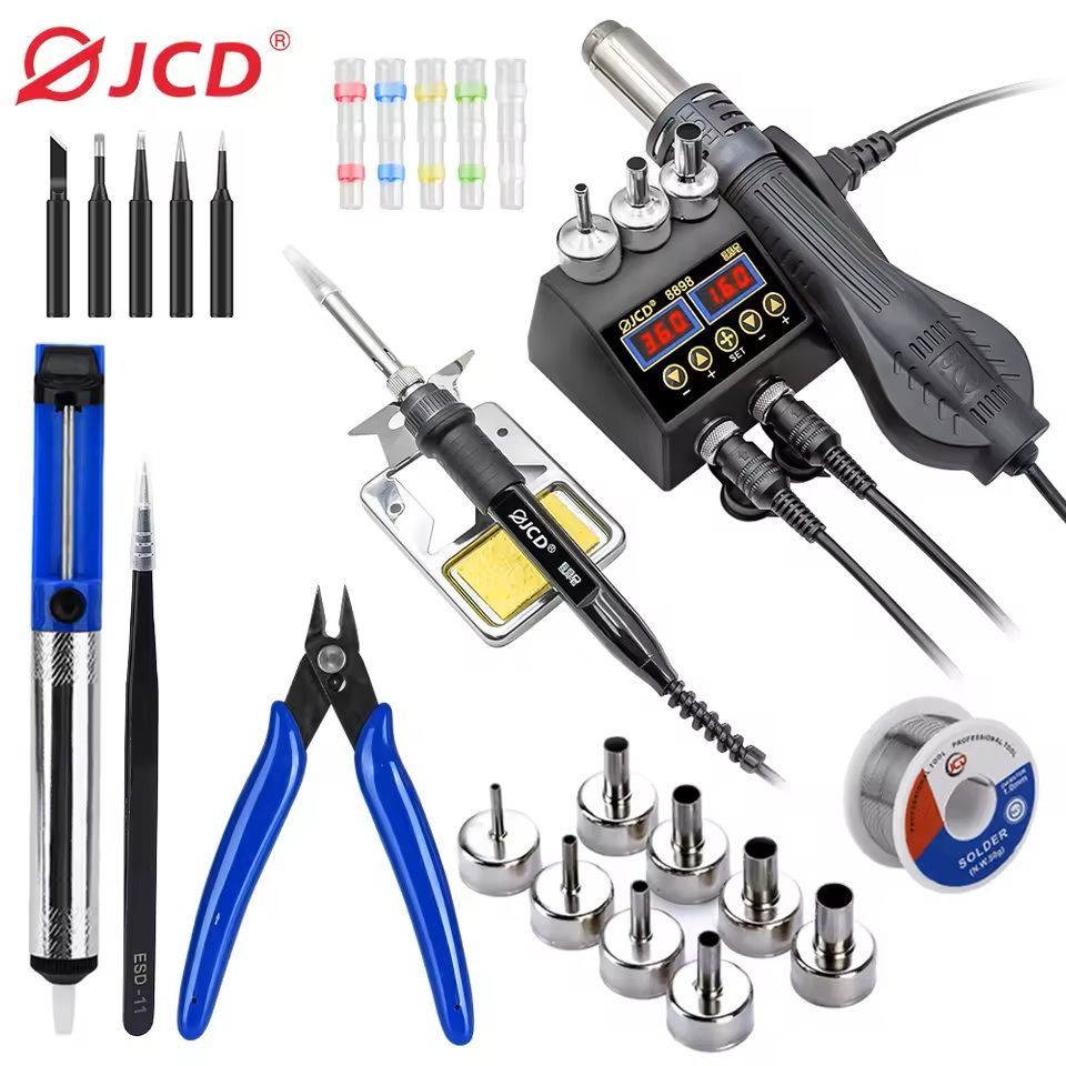 High-Power 2-in-1 Soldering Station with Hot Air Gun and Adjustable Temperature