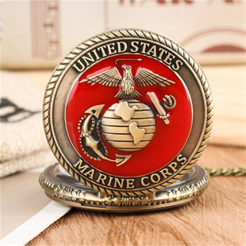 Vintage Marine Corps Pocket Watch Necklace for Kids and Collectors