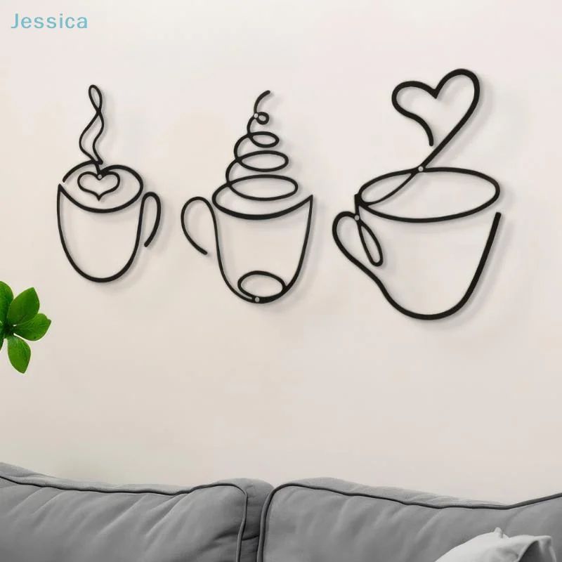Black Metal Coffee Cup Wall Art – Modern Iron Coffee Bar Decor for Kitchen & Cafe