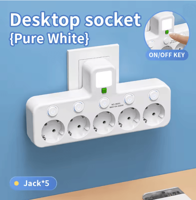 EU Multi Socket Wall Plug Adapter Four Way Power Socket Space Saving Design
