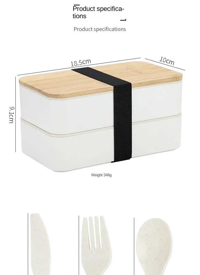 Japanese Style Double Layer Bento Lunch Box with Utensils