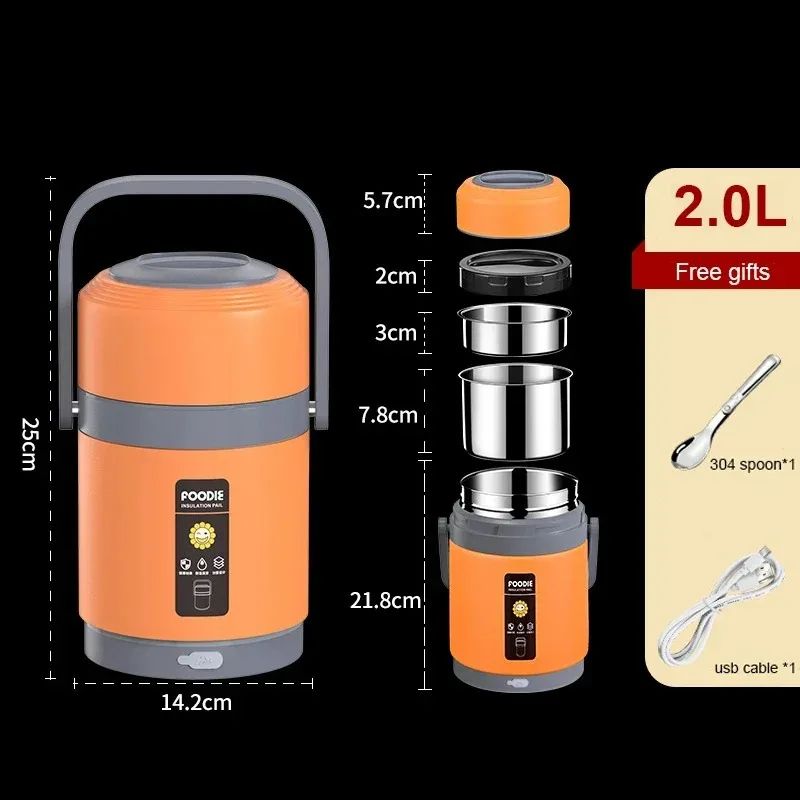 USB Heated Stainless Steel Lunch Box Food Warmer 149°F Portable Bento Container