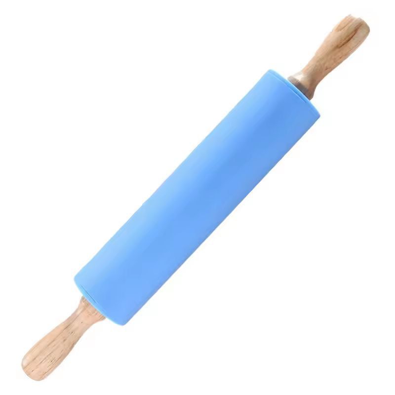 Silicone-Coated Non-Stick Rolling Pin with Wooden Handles - Easy Dough Roller & Pastry Tool