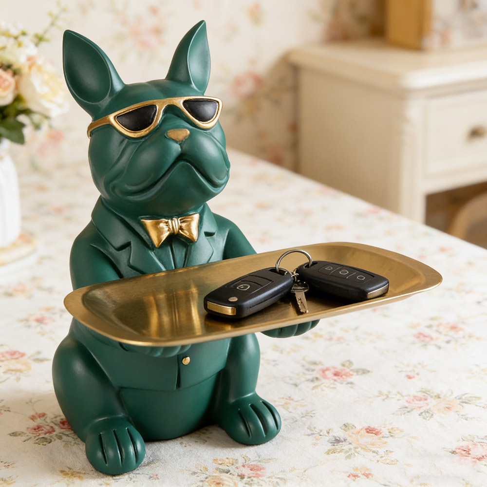 Bulldog Tray Decor Statue Multipurpose Storage Organizer for Living Room and Bedroom