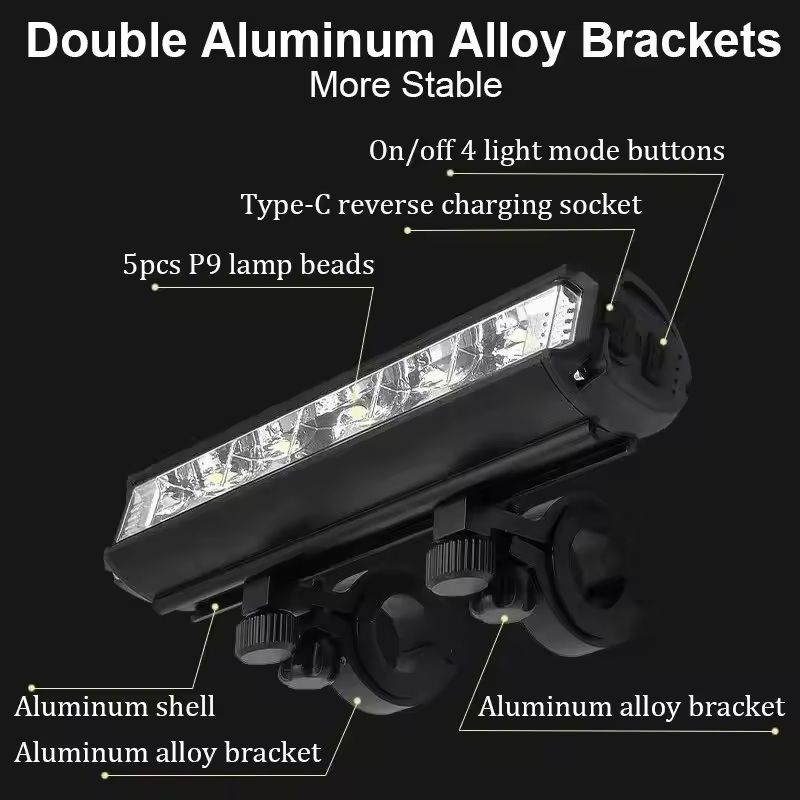 USB Rechargeable Bike Light 8000mAh High Lumen Waterproof Headlight