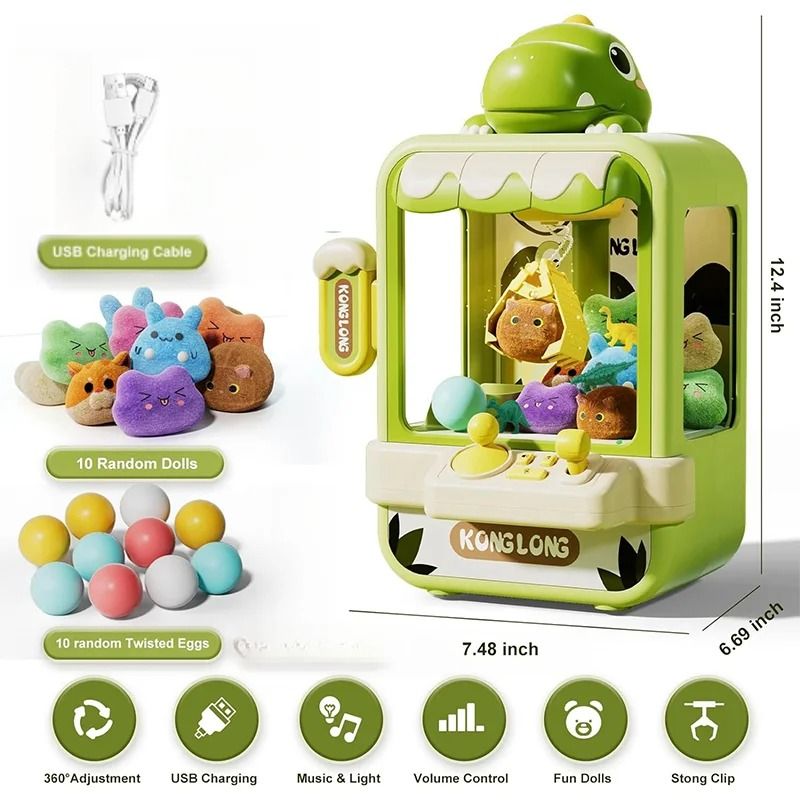 Dinosaur Claw Machine Toy with Music and Adjustable Arm
