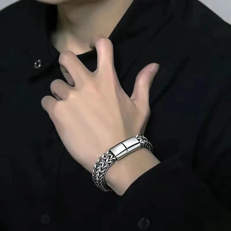 Stainless Steel Braided Magnetic Buckle Bracelet Fish Scale Design