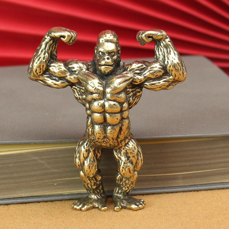 Vintage Bronze Gorilla Sculpture Strong Muscular King Kong Desk Decor Figurine