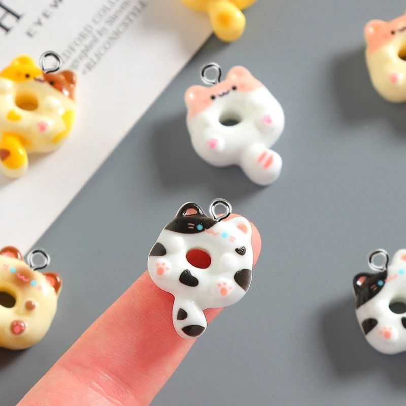 Cute Donut Cat Resin Charms for Jewelry Making Set of 10
