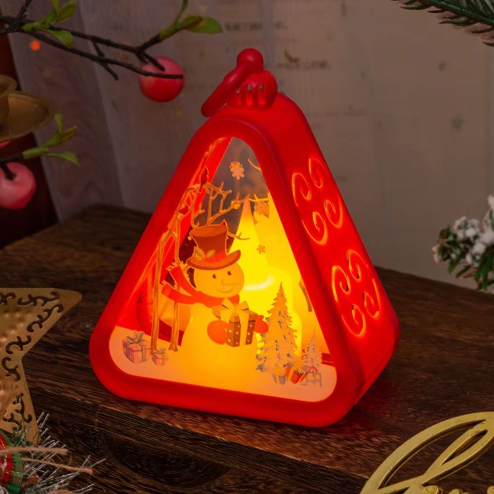 FestiveGlow LED Triangle Lantern – Santa & Snowman Christmas Table Lamp