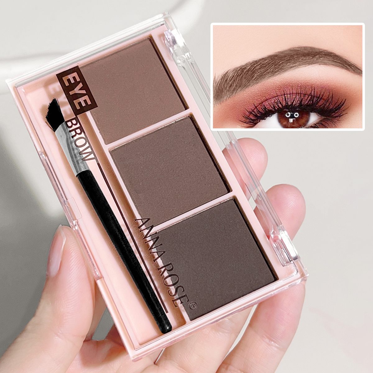 Waterproof Three Color Eyebrow Powder, Sweat Proof Natural Long Lasting, Three Dimensional Eyebrow Shape Palette