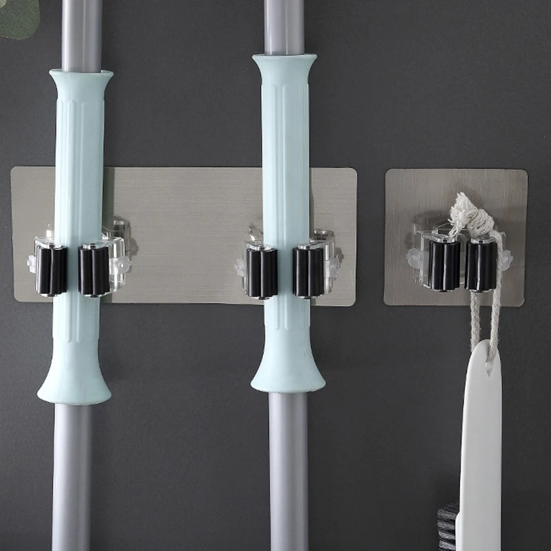 No Nail Mop Hook, Multi Functional Traceless Mop Holder, Double Head, Strong Adhesive Household Clip