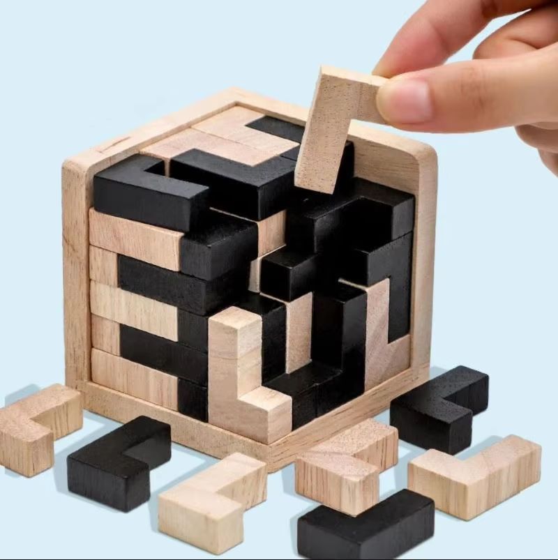 3D Luban lock puzzle Wooden Cube Interlocking IQ Challenge Toy