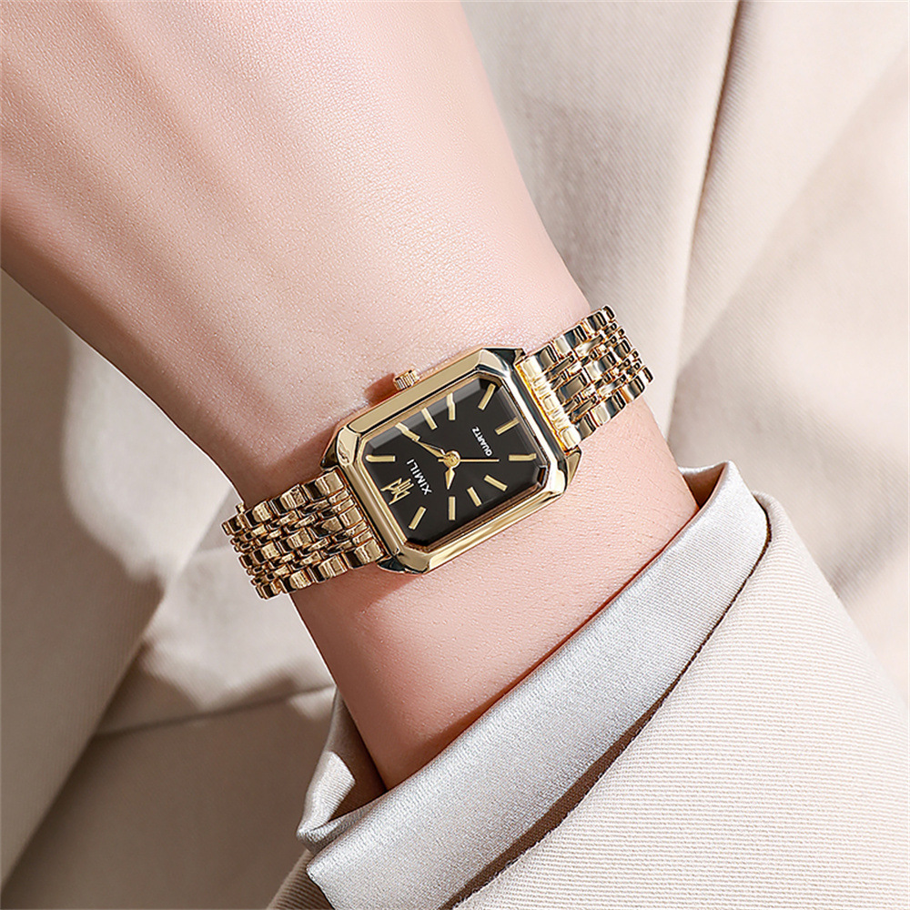 Luxury Ladies Quartz Wristwatches, Women's Fashion Square Watches, Gold Alloy Strap Female Roman Scale Clock