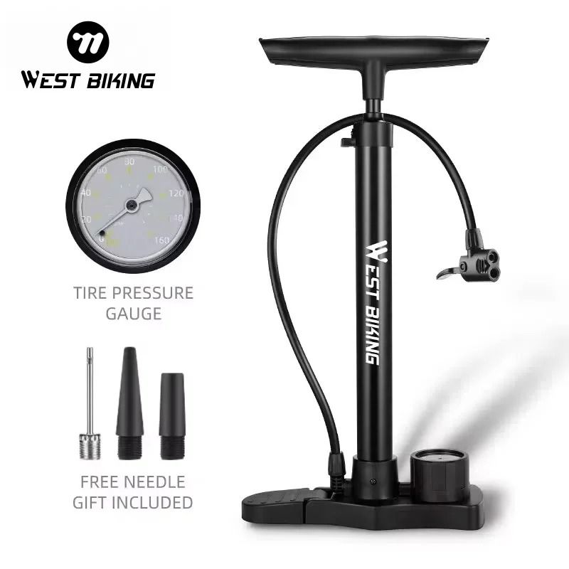 WEST BIKING 160PSI High-Pressure Bicycle Pump | Portable Stainless Steel Inflator with Gauge for Presta & Schrader