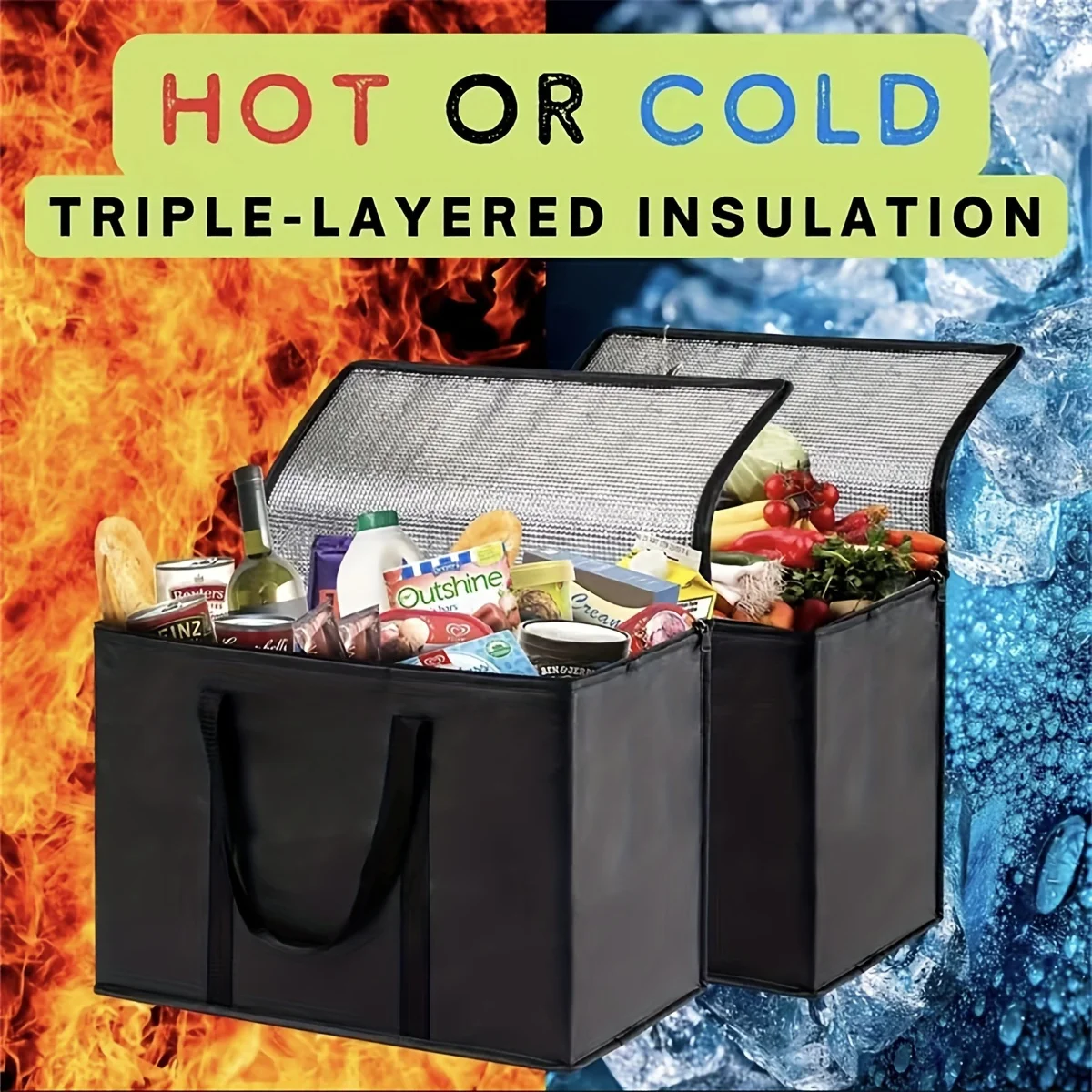Large Insulated Grocery Tote Cooler Bag for Food Delivery & Pizza Warmer