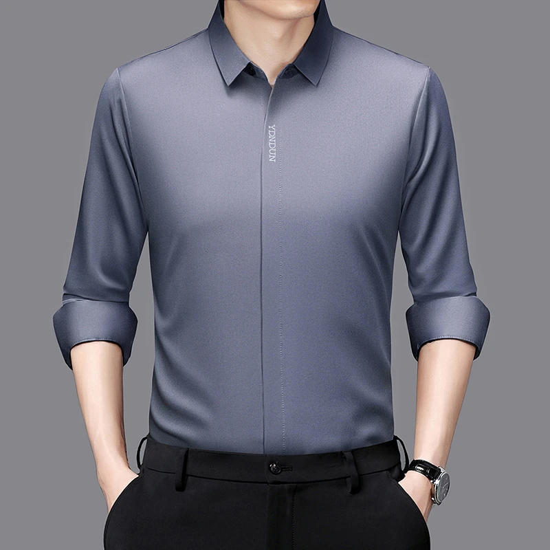 Comfortable Wrinkle Free Men's Long Sleeved Solid Color Business Casual Shirt All Season Versatile Top