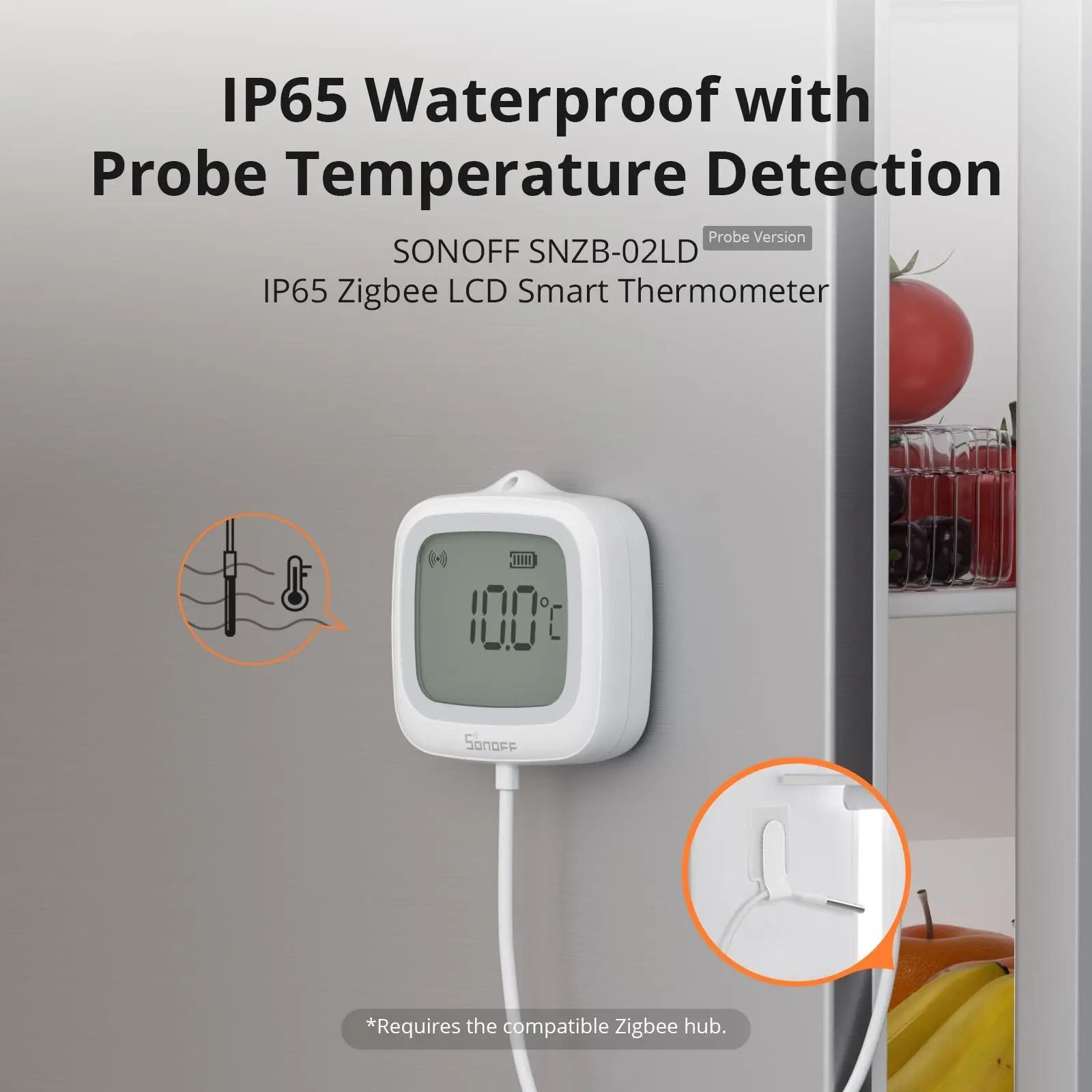 Zigbee Smart LCD Thermometer With Waterproof Probe And App Control