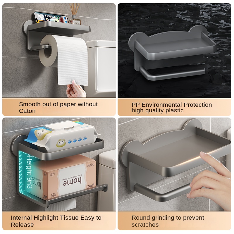 Bear Head Toilet Paper Holder Wall-Mounted, No Drilling, Easy Installation, Cute Tissue Dispenser