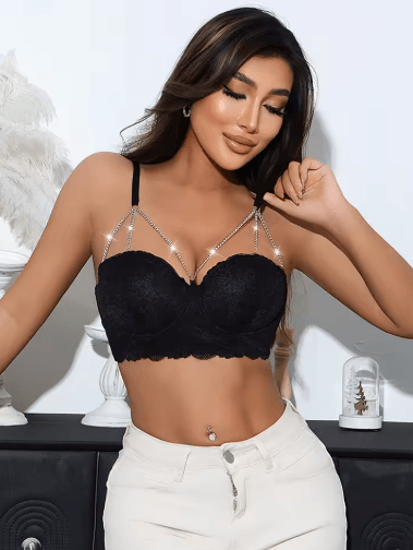 Diamond Chain Lace 3 to 4 Cup Underwire Push Up Bra