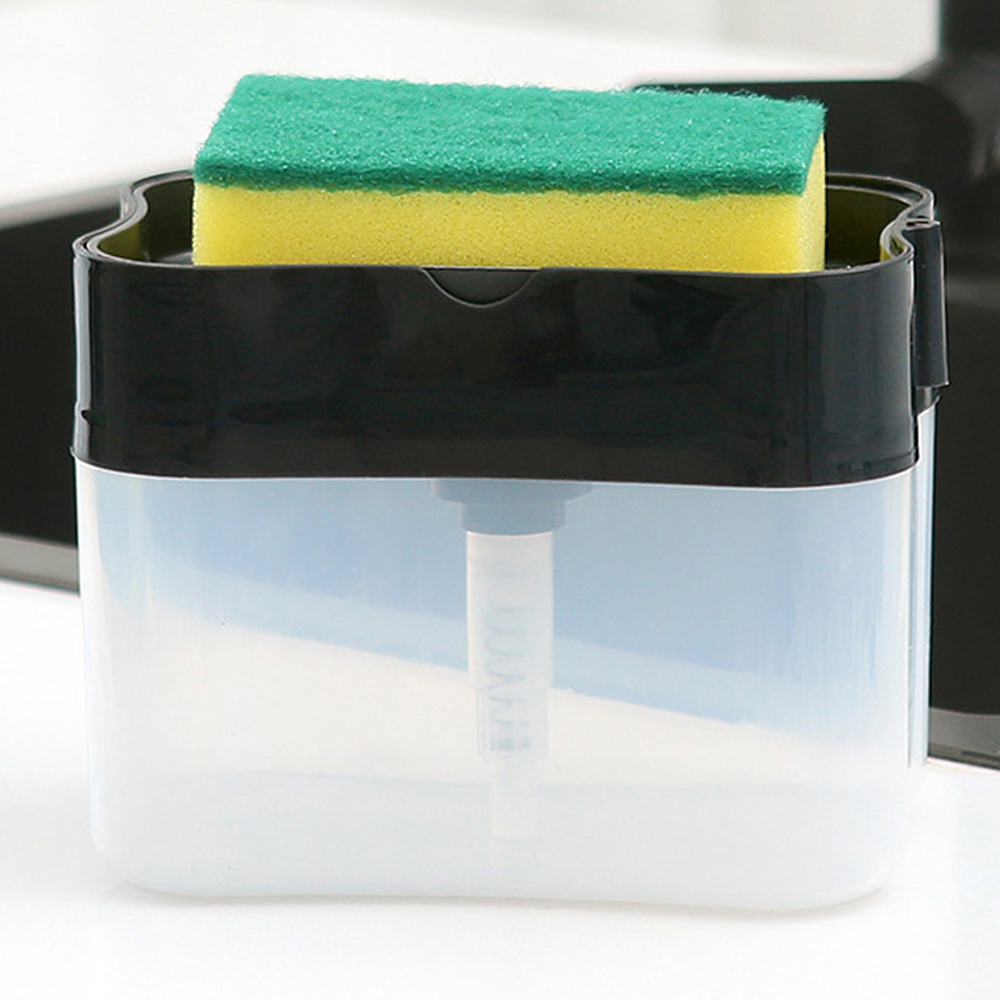 Durable Kitchen Soap Liquid Dispenser with Sponge Holder – Leak-proof & Easy Refill, Black