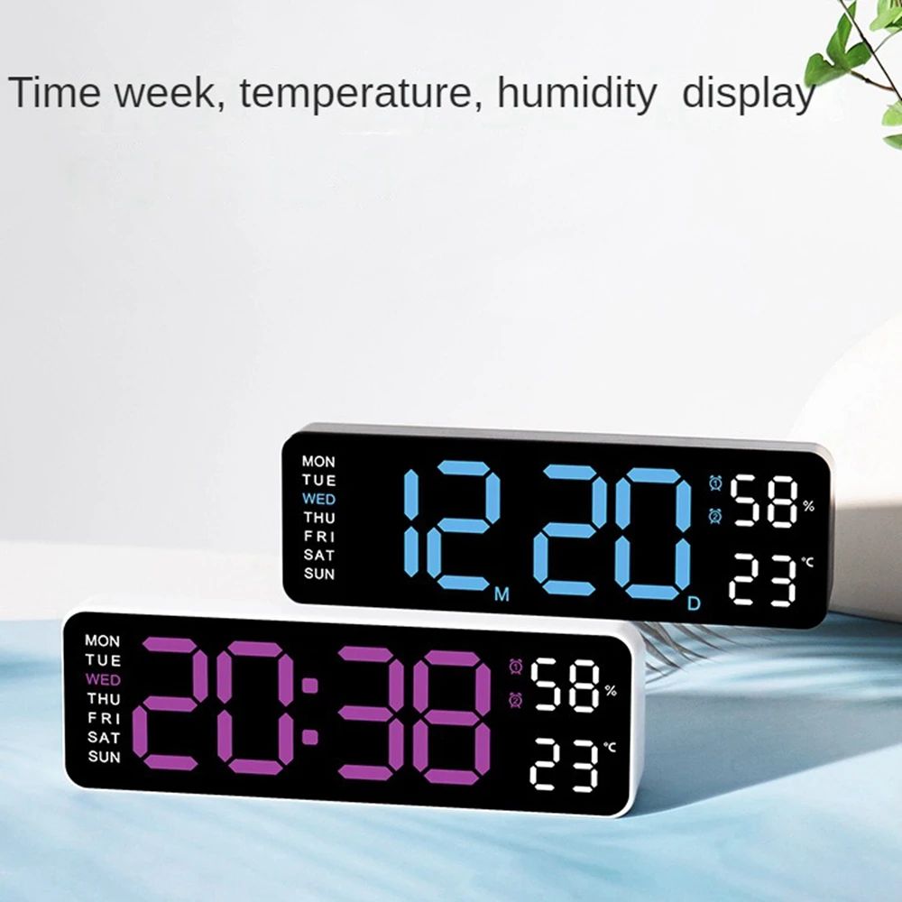 9-Inch Large Digital Wall Clock with Temperature, Humidity & Auto-Dimming Alarm Display