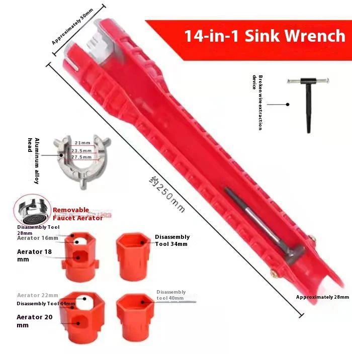 Ultimate Sink Faucet Wrench & Multi-Functional Wrench Plumbing Tool - 14-in-1 Double-Head Repair Set