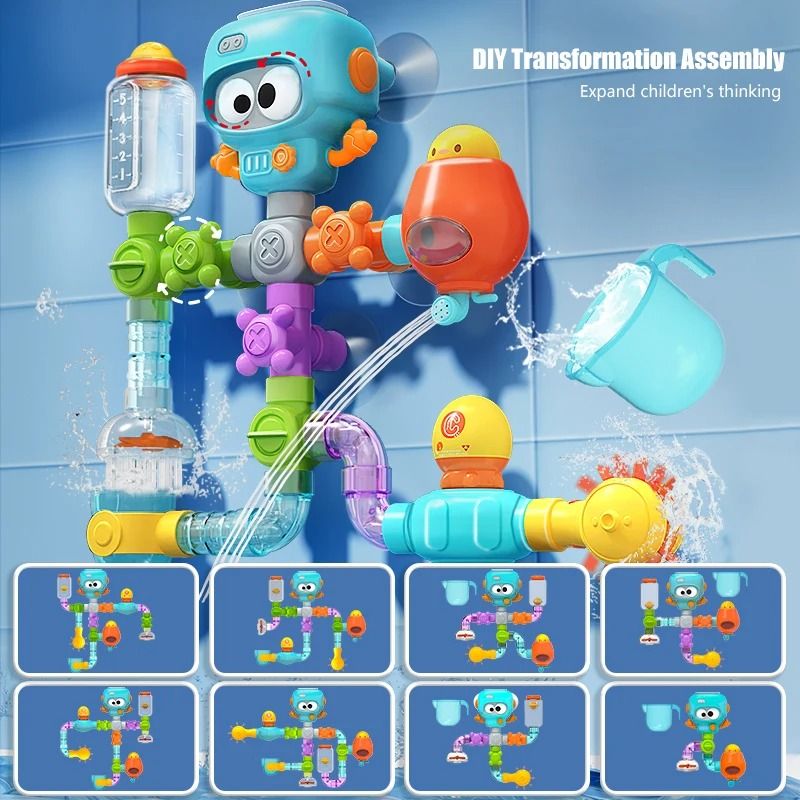 Splash and Spin Baby Bath Toys with Suction Cups and Water Tubes Set