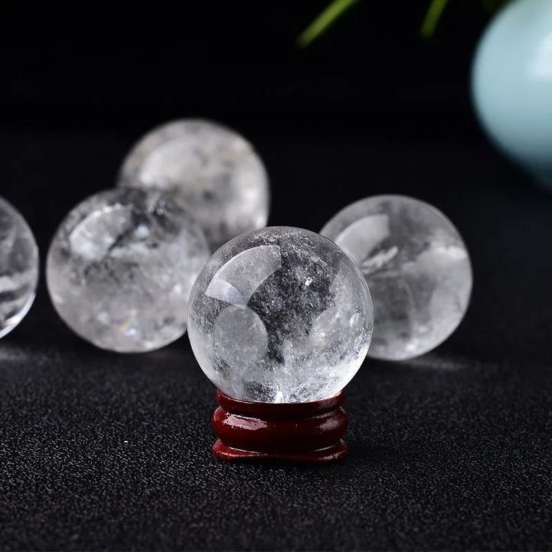 Natural Clear Quartz Crystal Ball with Wooden Stand