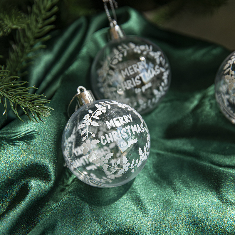 Christmas Tree Decoration, Transparent Painted Christmas Ball, White Snowball Pendant, Home Decor
