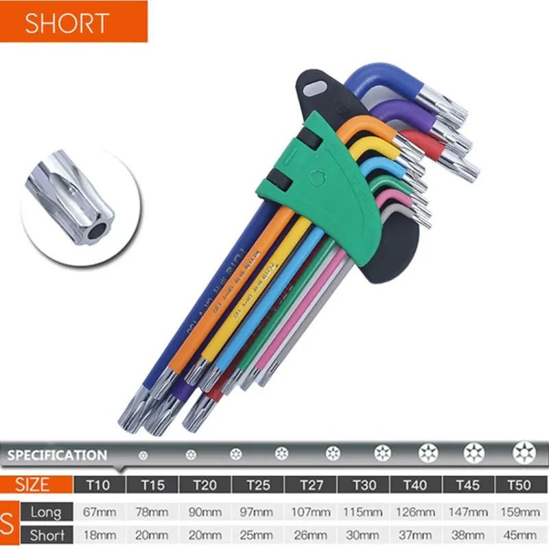 Allen Key Set Long Arm Hex Wrench Kit 9 Piece 1.5mm to 10mm