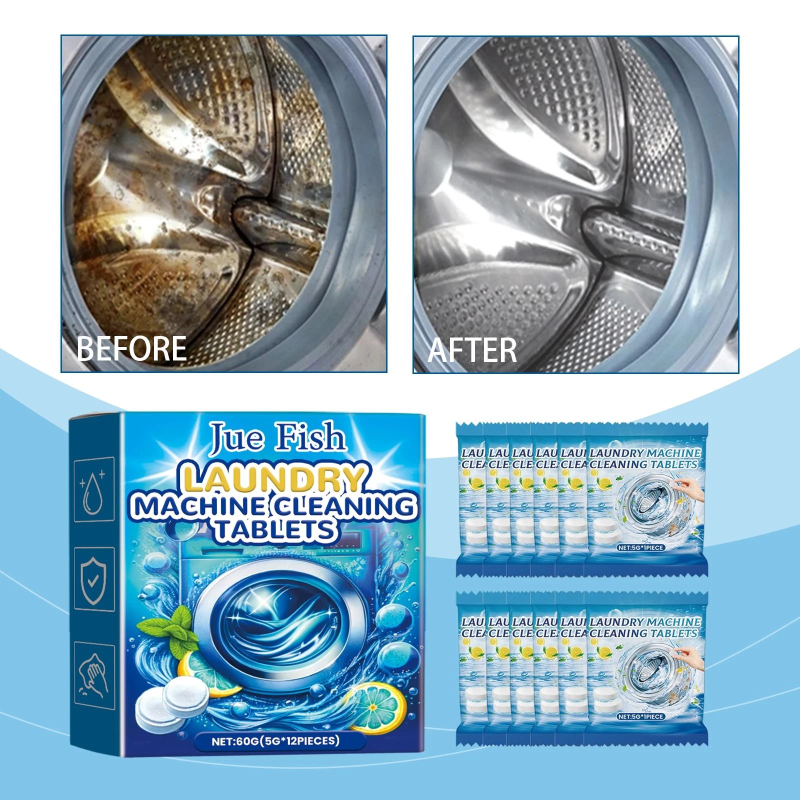 Washing Machine Cleaning Tablets Deep Cleaning Effervescent Tablets for Odor Removal and Residue-Free Wash