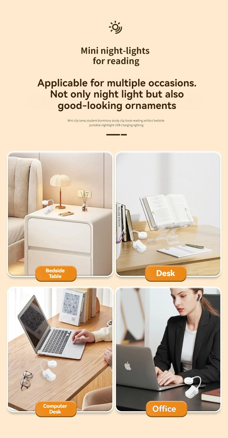 Mini USB Rechargeable Clip-On LED Reading Lamp