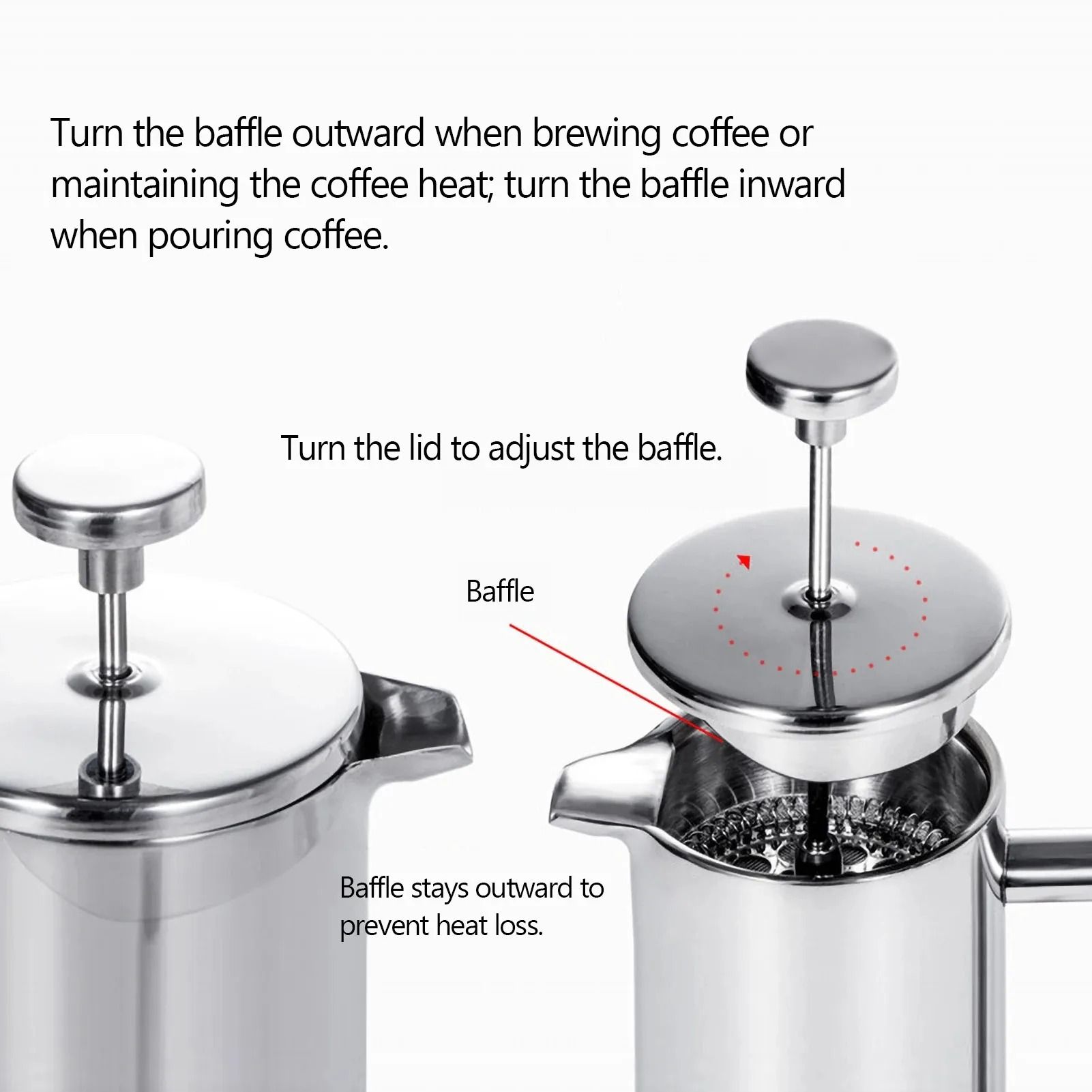 Stainless Steel Double Walled French Press Coffee Maker Pot