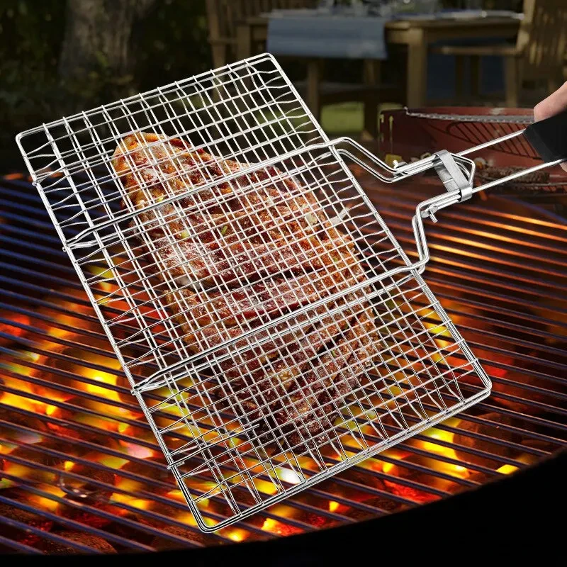 Non Stick Stainless Steel BBQ Mesh Grill Basket Mat for Meat Vegetable Steak Barbecue Picnic Party Grilling Tool
