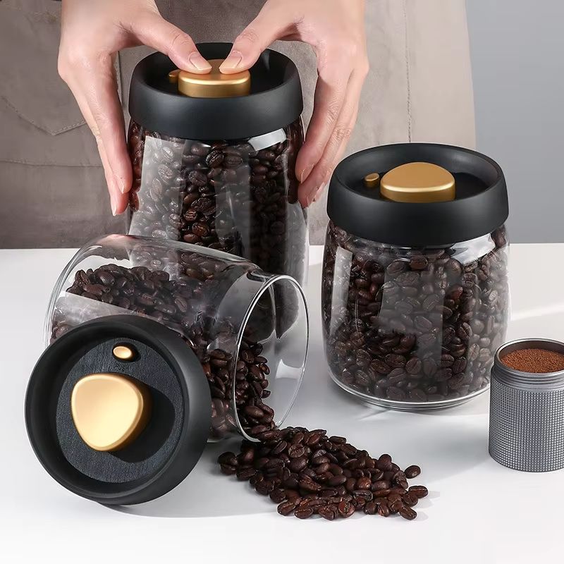 Glass Vacuum Coffee Bean Storage Jar with Airtight Seal and Freshness Lock Lid