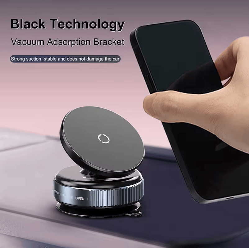 Magnetic Car Mount Phone Holder – Vacuum Suction 360 Degree Rotatable Car Phone Bracket for iPhone 12–16 and Smartphones