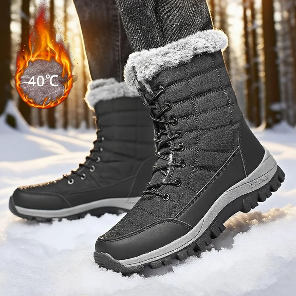 Unisex Winter Snow Boots Anti Slip Hiking Winter Boots Plush Lined Outdoor Cold Weather Shoes