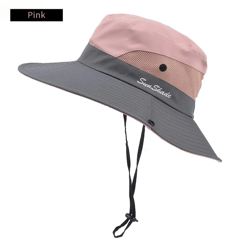 Womens Wide Brim Sun Hat with Ponytail Hole Breathable Waterproof Summer Beach Hat
