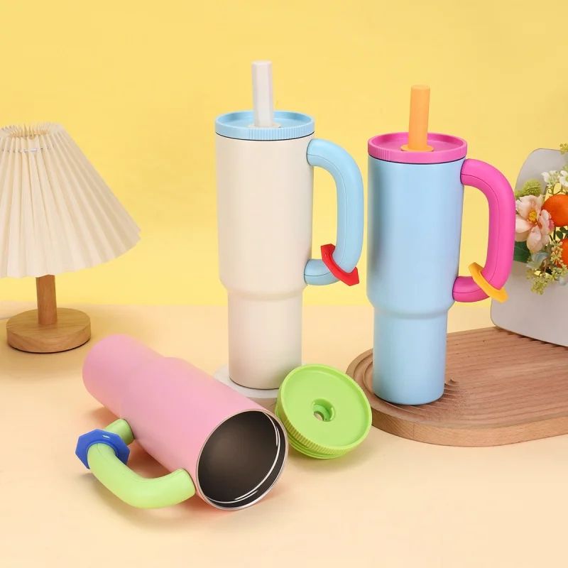 40oz 304 Stainless Steel Insulated Tumbler with Handle & Straw – Large Capacity Vacuum Ice Cup Travel Mug