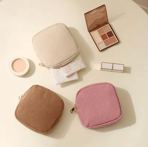 Corduroy Makeup Bag – Large Capacity Cosmetic & Toiletry Organizer for Travel and Daily Use