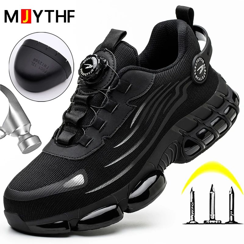 Men's Rotating Button Safety Shoes Anti-Smash and Anti-Puncture Protective Boots