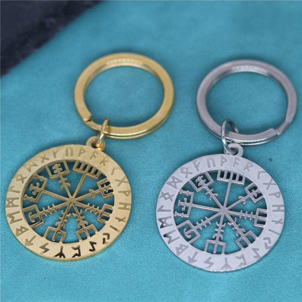 Viking Vegvisir Compass Keychain Stainless Steel Nordic Rune Amulet Pendant