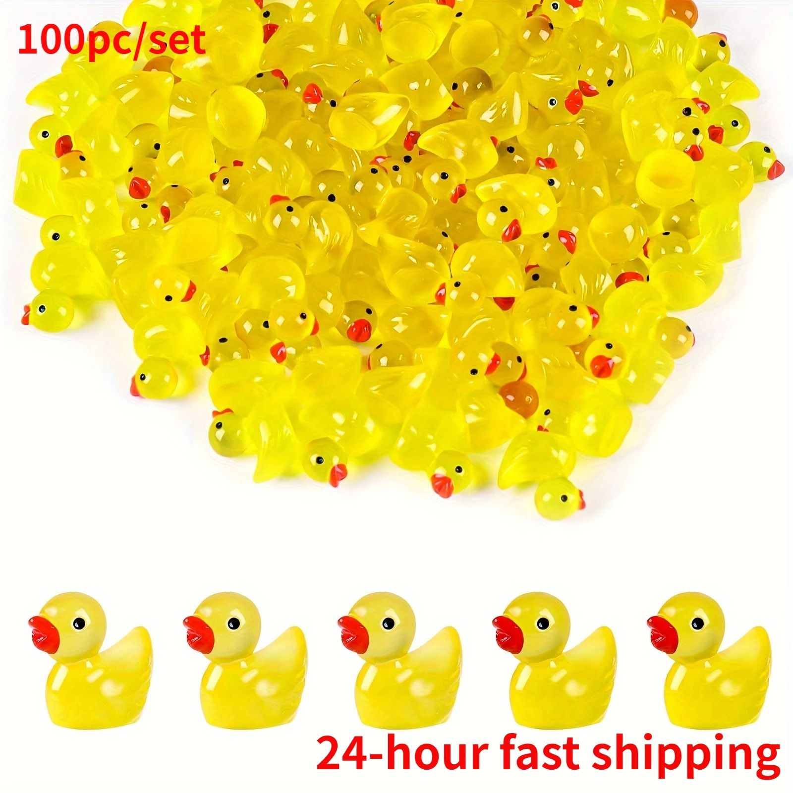 100PCS Glow in the Dark Mini Resin Duck Figurines DIY Garden Aquarium Decor