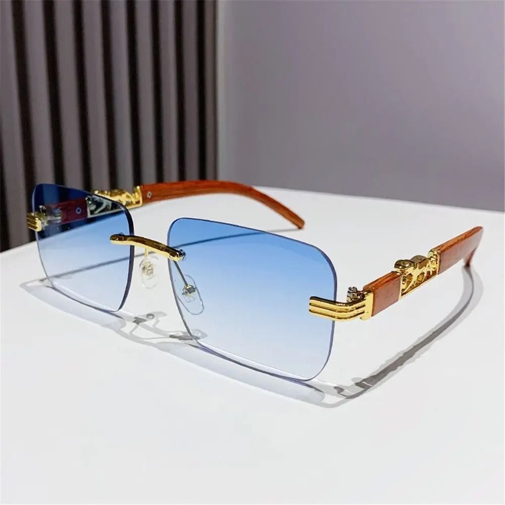 Rimless Cut-Edge Sunglasses – Metal Temple Retro Shades – High-Yield Optical Interaction Hub