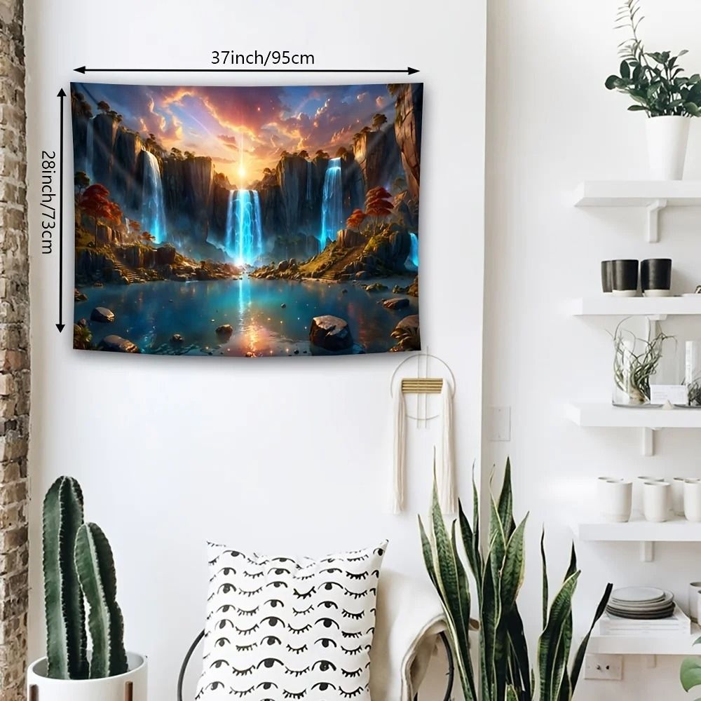 Landscape Waterfall Canyon Tapestry – High-Definition Elemental Architectural Sculpture