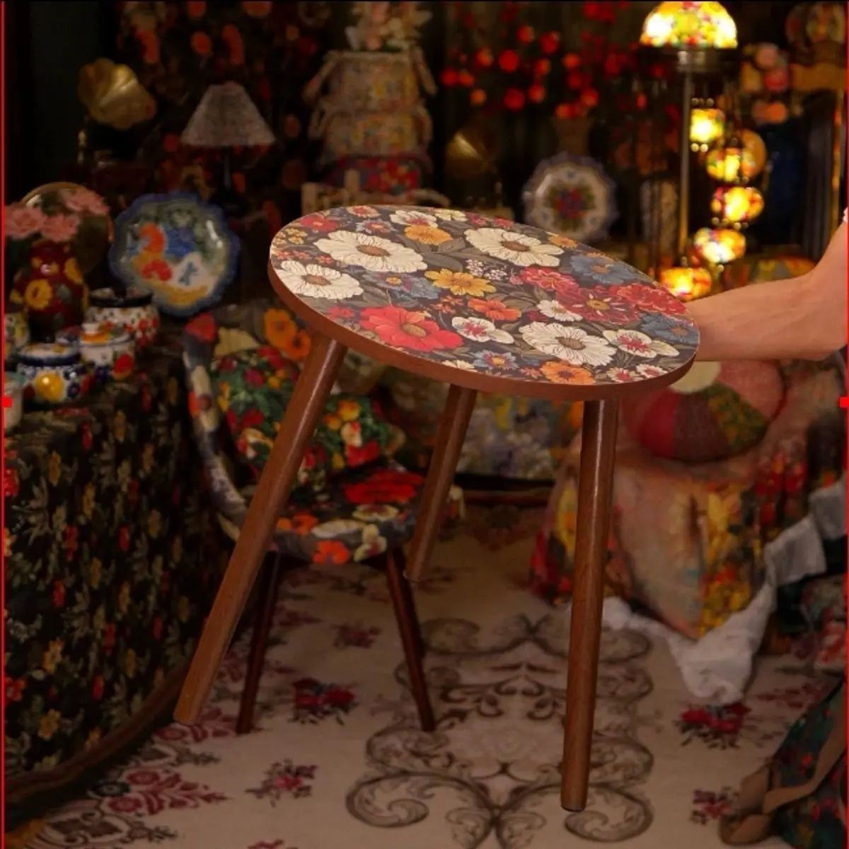 Mandala Wooden Round Side Table